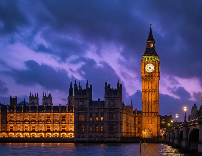 The Houses of Parliament and Big Ben in London at dusk